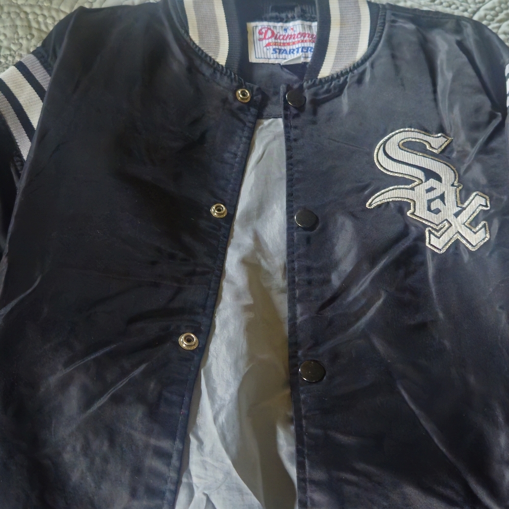 Vintage Chicago White Sox Starter Satin Jacket Mens XL Diamond Black USA made *